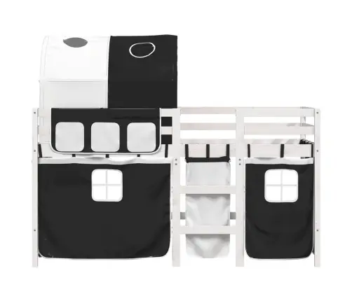 Laste Kõrge Voodi Tunneliga, Valge/Must, 90X190 cm Männipuit