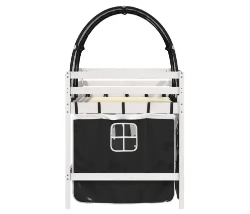 Laste Kõrge Voodi Tunneliga, Valge/Must, 90X190 cm Männipuit