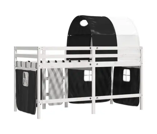 Laste Kõrge Voodi Tunneliga, Valge/Must, 90X190 cm Männipuit