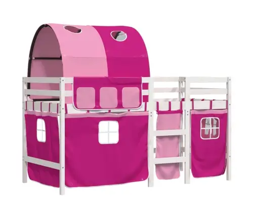 Laste Kõrge Voodi Tunneliga, Roosa, 90X190 cm Männipuit