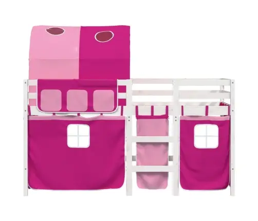 Laste Kõrge Voodi Tunneliga, Roosa, 90X190 cm Männipuit