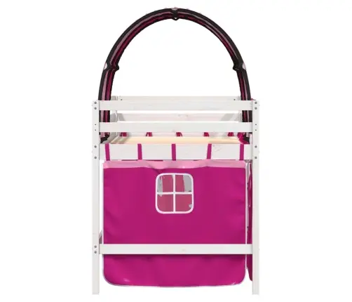 Laste Kõrge Voodi Tunneliga, Roosa, 90X190 cm Männipuit