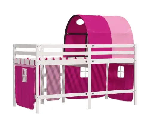 Laste Kõrge Voodi Tunneliga, Roosa, 90X190 cm Männipuit