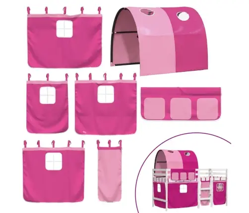 Laste Kõrge Voodi Tunneliga, Roosa, 90X190 cm Männipuit