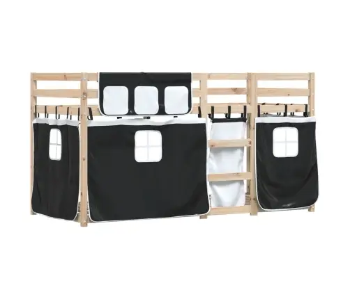 Dviaukštė Lova Su Užuolaidomis, Balta/Juoda, 90X200cm Pušis