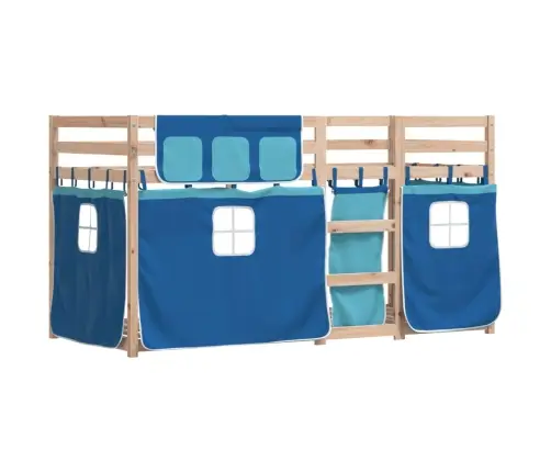 Bērnu Gulta Ar Aizkariem, Zila, 90X200 Cm, Priedes Masīvkoks Vidaxl