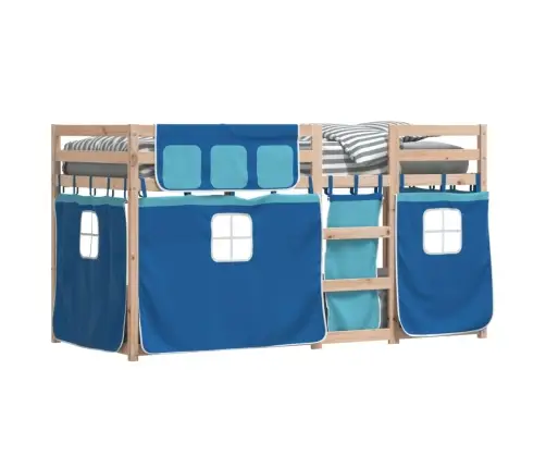 Bērnu Gulta Ar Aizkariem, Zila, 90X200 Cm, Priedes Masīvkoks Vidaxl