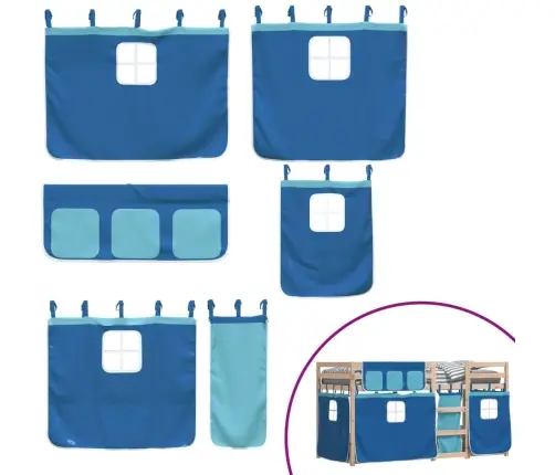 Bērnu Gulta Ar Aizkariem, Zila, 90X200 Cm, Priedes Masīvkoks Vidaxl