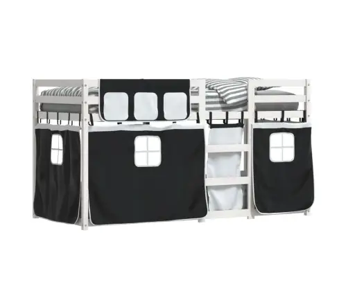 Gulta Ar Aizkariem, Melnbalta, 90X200 Cm, Priedes Masīvkoks Vidaxl