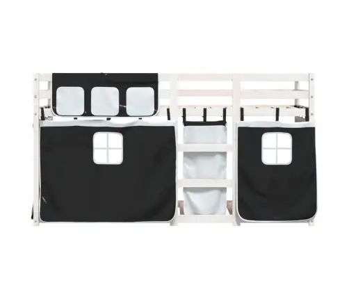 Gulta Ar Aizkariem, Melnbalta, 90X200 Cm, Priedes Masīvkoks Vidaxl