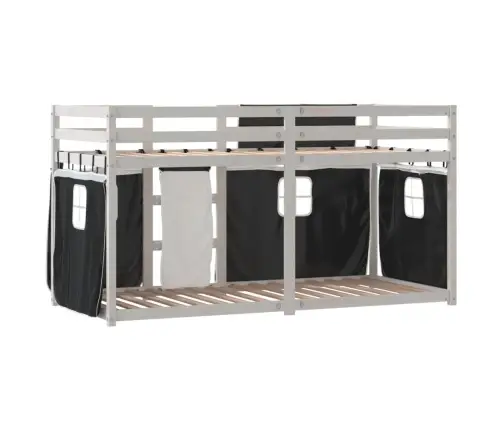 Gulta Ar Aizkariem, Melnbalta, 90X200 Cm, Priedes Masīvkoks Vidaxl