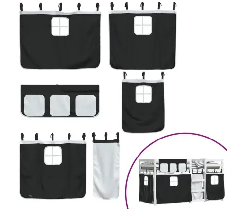 Gulta Ar Aizkariem, Melnbalta, 90X200 Cm, Priedes Masīvkoks Vidaxl