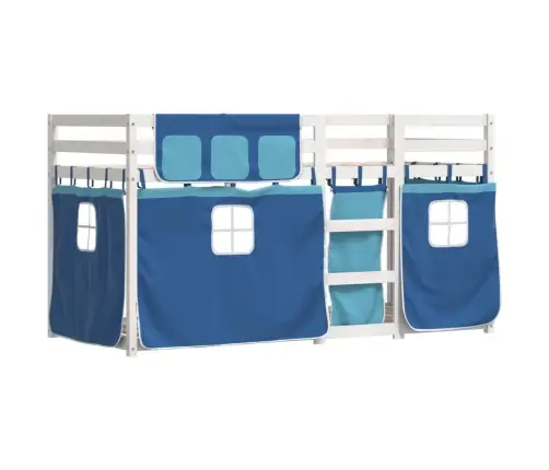 Bērnu Gulta Ar Aizkariem, Zila, 90X200 Cm, Priedes Masīvkoks Vidaxl