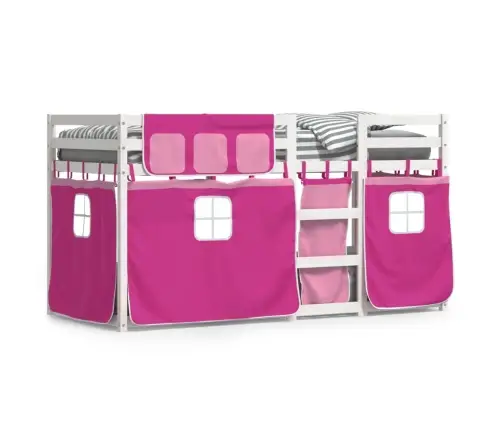 Bērnu Gulta Ar Aizkariem, Rozā, 90X200 Cm, Priedes Masīvkoks Vidaxl