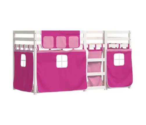 Bērnu Gulta Ar Aizkariem, Rozā, 90X200 Cm, Priedes Masīvkoks Vidaxl