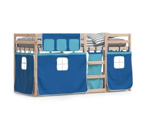 Dviaukštė Lova Su Užuolaidomis, Mėlyna, 80X200cm Pušis