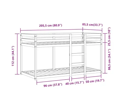 Dviaukštė Lova Su Užuolaidomis, Mėlyna, 80X200cm Pušis
