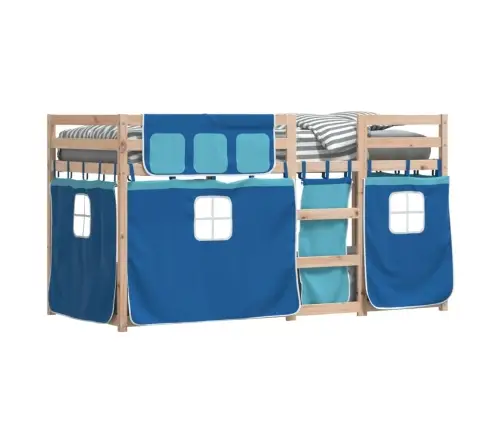 Dviaukštė Lova Su Užuolaidomis, Mėlyna, 80X200cm Pušis