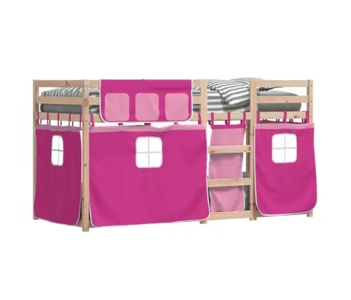 Dviaukštė Lova Su Užuolaidomis, Rožinė, 80X200cm Pušis