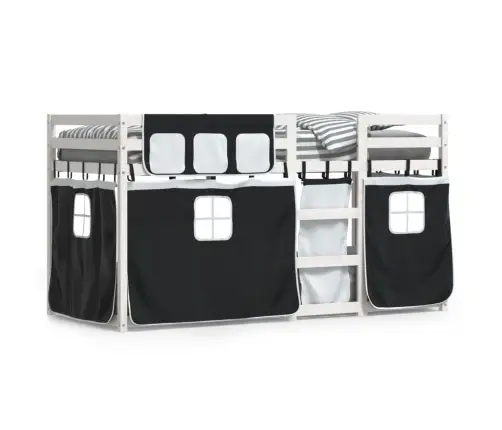 Gulta Ar Aizkariem, Melnbalta, 80X200 Cm, Priedes Masīvkoks Vidaxl