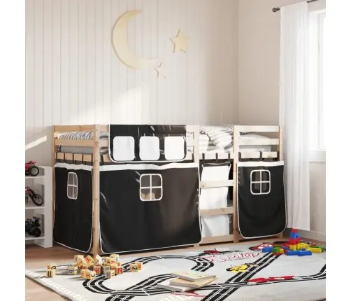 Gulta Ar Aizkariem, Melnbalta, 90X190 Cm, Priedes Masīvkoks Vidaxl