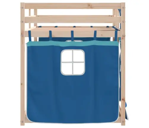 Bērnu Gulta Ar Aizkariem, Zila, 90X190 Cm, Priedes Masīvkoks Vidaxl