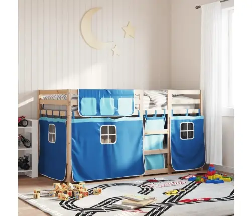 Bērnu Gulta Ar Aizkariem, Zila, 90X190 Cm, Priedes Masīvkoks Vidaxl