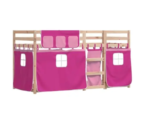 Bērnu Gulta Ar Aizkariem, Rozā, 90X190 Cm, Priedes Masīvkoks Vidaxl