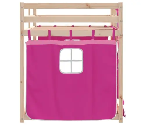 Bērnu Gulta Ar Aizkariem, Rozā, 90X190 Cm, Priedes Masīvkoks Vidaxl
