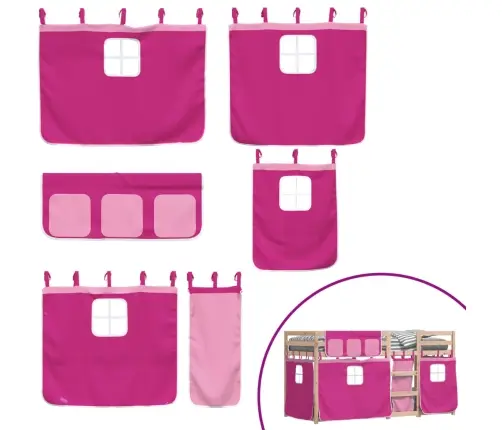 Bērnu Gulta Ar Aizkariem, Rozā, 90X190 Cm, Priedes Masīvkoks Vidaxl