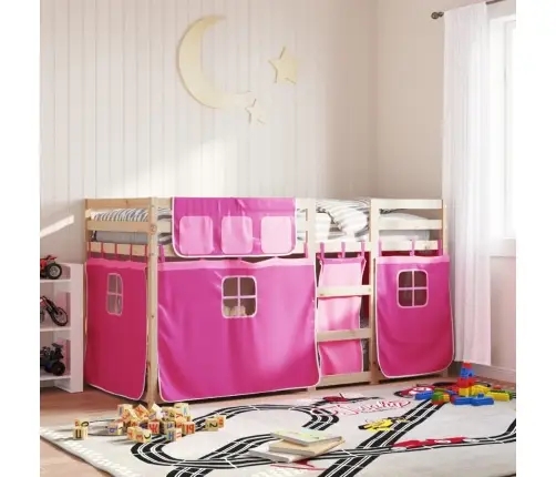 Bērnu Gulta Ar Aizkariem, Rozā, 90X190 Cm, Priedes Masīvkoks Vidaxl