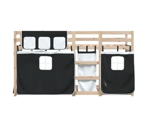 Gulta Ar Aizkariem, Melnbalta, 75X190 Cm, Priedes Masīvkoks Vidaxl