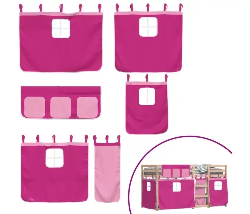 Dviaukštė Lova Su Užuolaidomis, Rožinė, 75X190cm Pušis