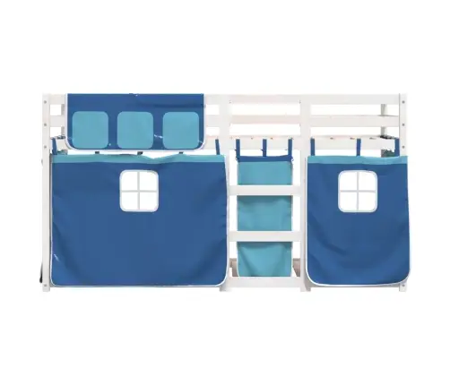 Bērnu Gulta Ar Aizkariem, Zila, 75X190 Cm, Priedes Masīvkoks Vidaxl