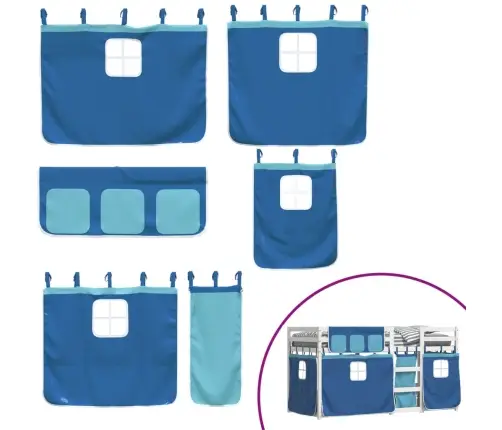 Bērnu Gulta Ar Aizkariem, Zila, 75X190 Cm, Priedes Masīvkoks Vidaxl