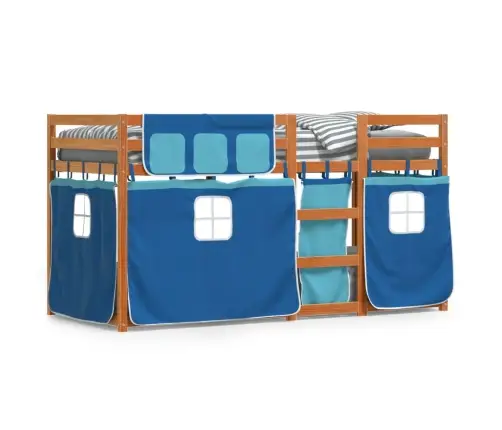 Dviaukštė Lova Su Užuolaidomis, Mėlyna, 80X200cm Pušis