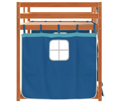 Dviaukštė Lova Su Užuolaidomis, Mėlyna, 80X200cm Pušis