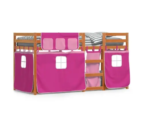 Bērnu Gulta Ar Aizkariem, Rozā, 80X200 Cm, Priedes Masīvkoks Vidaxl