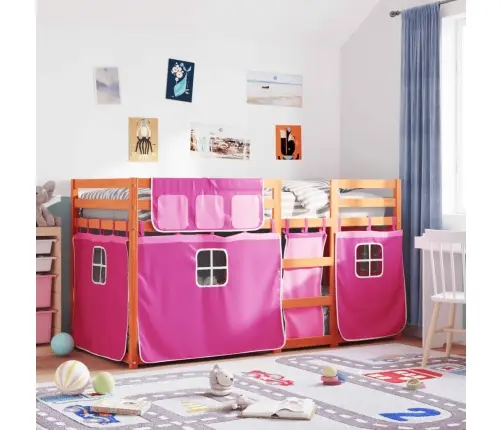 Bērnu Gulta Ar Aizkariem, Rozā, 80X200 Cm, Priedes Masīvkoks Vidaxl