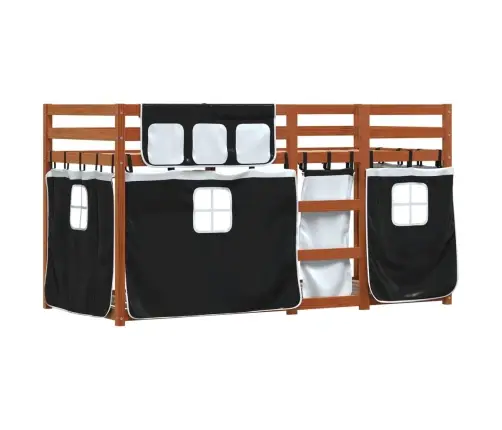 Gulta Ar Aizkariem, Melnbalta, 75X190 Cm, Priedes Masīvkoks Vidaxl