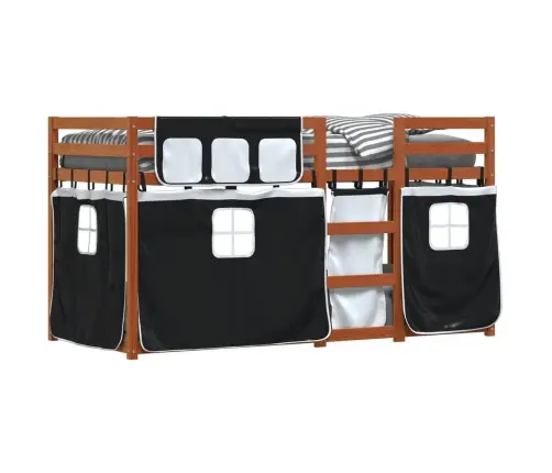 Gulta Ar Aizkariem, Melnbalta, 75X190 Cm, Priedes Masīvkoks Vidaxl