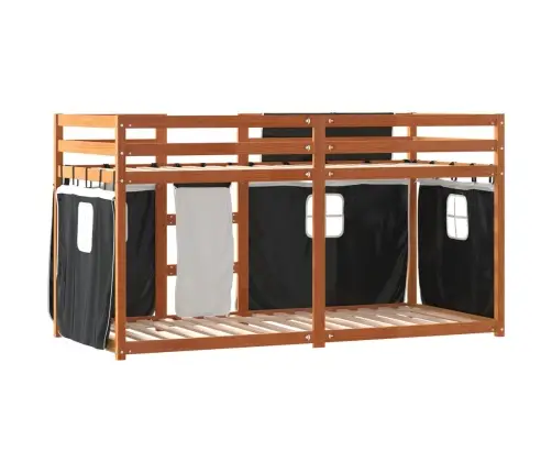 Gulta Ar Aizkariem, Melnbalta, 75X190 Cm, Priedes Masīvkoks Vidaxl