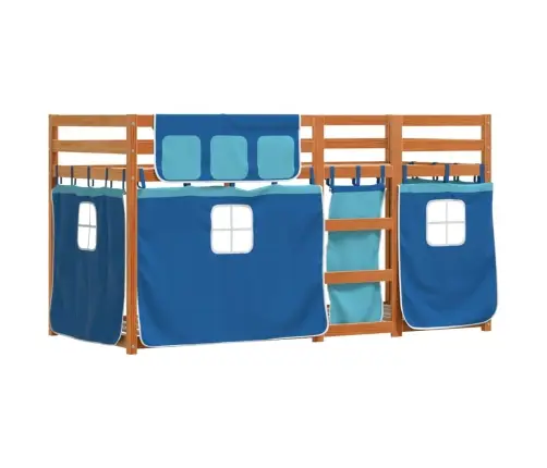 Bērnu Gulta Ar Aizkariem, Zila, 75X190 Cm, Priedes Masīvkoks Vidaxl