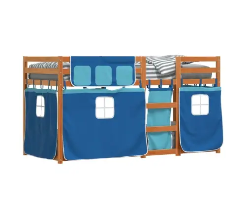 Bērnu Gulta Ar Aizkariem, Zila, 75X190 Cm, Priedes Masīvkoks Vidaxl