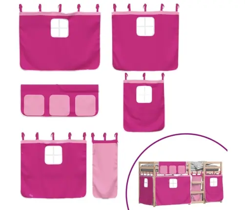 Bērnu Gulta Ar Aizkariem, Rozā, 90X200 Cm, Priedes Masīvkoks Vidaxl