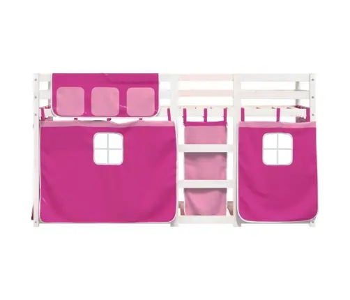Bērnu Gulta Ar Aizkariem, Rozā, 90X200 Cm, Priedes Masīvkoks Vidaxl