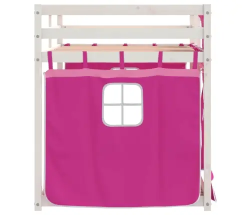 Bērnu Gulta Ar Aizkariem, Rozā, 90X200 Cm, Priedes Masīvkoks Vidaxl