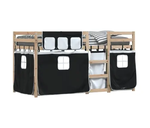 Dviaukštė Lova Su Užuolaidomis, Balta/Juoda, 90X190cm Pušis