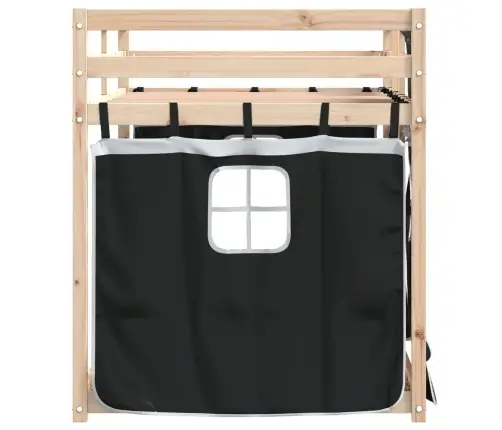 Dviaukštė Lova Su Užuolaidomis, Balta/Juoda, 90X190cm Pušis