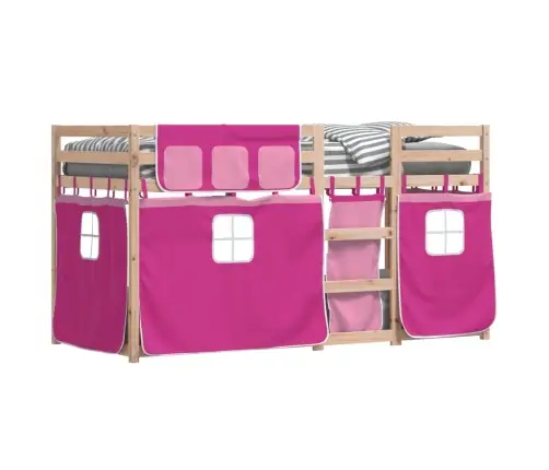 Bērnu Gulta Ar Aizkariem, Rozā, 90X190 Cm, Priedes Masīvkoks Vidaxl